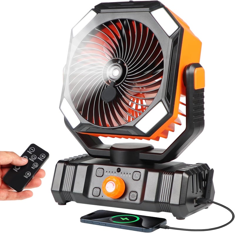 EcoLasting Misting Fan Portable with 20000mAh Rechargeable Battery 16H-58H Run Time, USB Output for Emergency Charging, Camping Fan Mist Spraying in 6.6ft, LED Lights, for Outdoors Camping Patios Fishing Cooling - Image 1